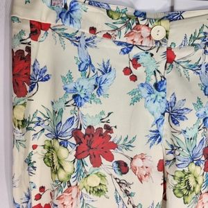 Aida NWOT Off White w Multicolored Floral Print Straight Leg Pants Size 10